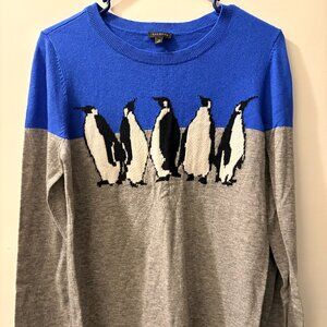 Talbots blue & gray lambswool, Penguin  Sweater